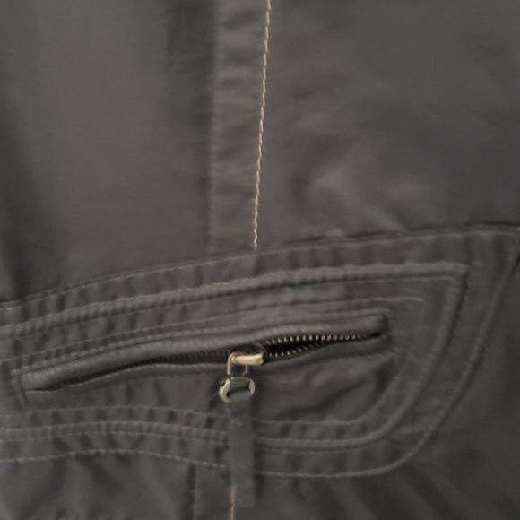 Brown Tulle Trim Moto Jacket Size XL Raw Edge Lined Retro Zipper Pockets Biker - Picture 9 of 15